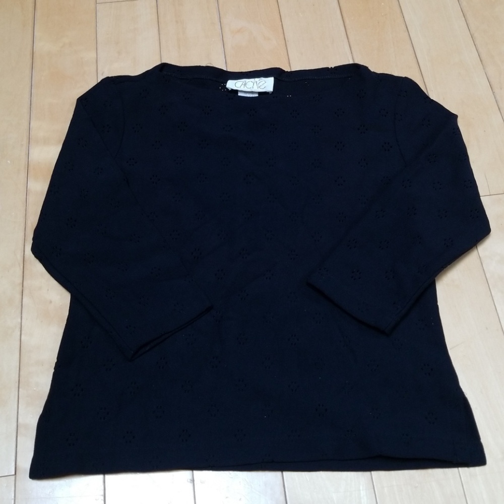 Cache Black Eyelet 3/4 Sleeve Top Size Medium - image 2